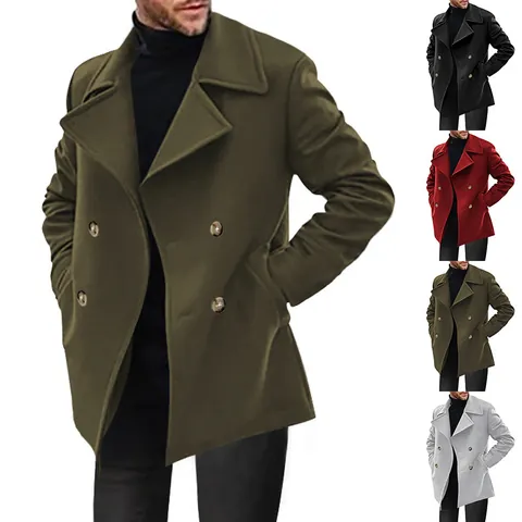 Cappotto da Uomo in Stile Britannico Doppiopetto Media Lunghezza Giacca a Vento con Rever Casual per Primavera Autunno