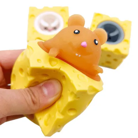 Juguete de Alivio del Estrés Squishy Taza de Queso y Ratón TPR Suave Pop Up Animal Exprimir Juguete Sensorial para Niños Adultos Regalo Oficina
