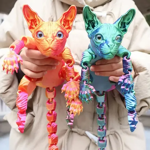 Grand Ornement Chat Sphynx Imprimé en 3D Articulé Modèle de Chat Sans Poils Flexible Figurine de Bureau Jouet Anti-stress Décoration