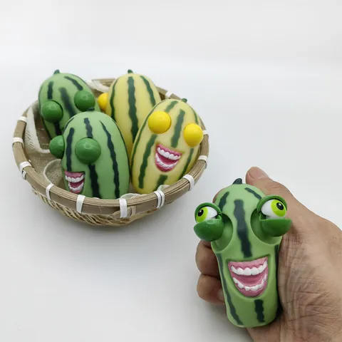 Novelty Watermeloen Squishy Speelgoed Met Pop-out Ogen Creatief Stressverlichtend Fruitvorm Vinyl Knijpspeelgoed Voor Kinderen Volwassenen Cadeau