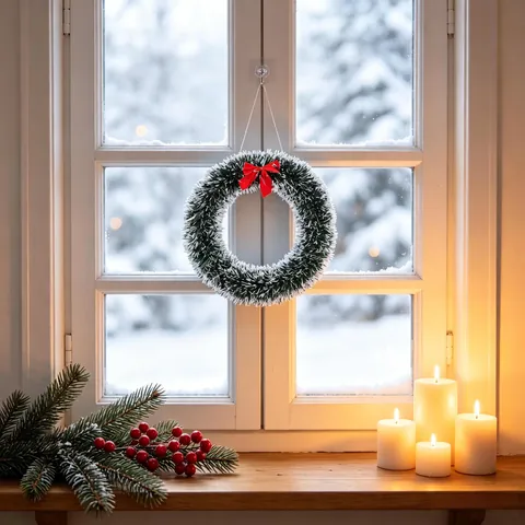 Weihnachts Kranz Lametta Girlande Mit Roter Schleife Festliche Feiertags Tür Dekoration Kunststoff Eisenrahmen