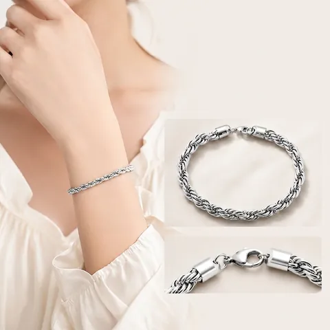 Gedrehtes Seilkette Armband Edelstahl Punk Hip Hop Stil Schmuck Für Herren Und Damen Silberne Farbe