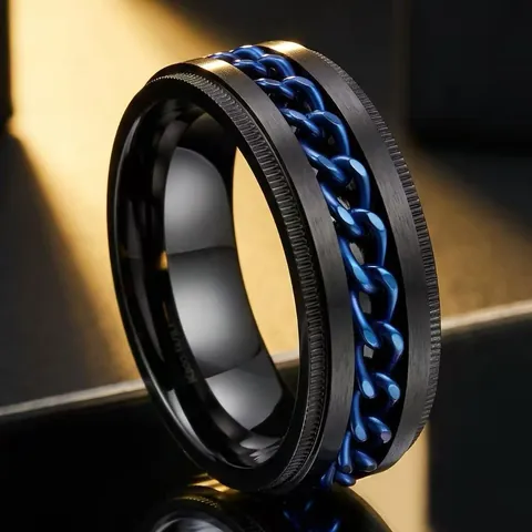 Bague Spinner en Acier Inoxydable pour Hommes Femmes Chiffres Romains Chaîne Rotative Punk Style Industriel Bijou Bague Cadeau