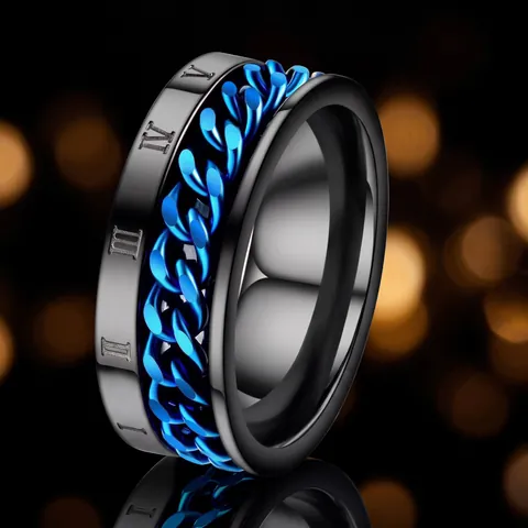 Titanium Steel Spinner Ring For Men Women Roman Numerals Rotating Chain Ring Stress Relief Band Jewelry Finger Ring