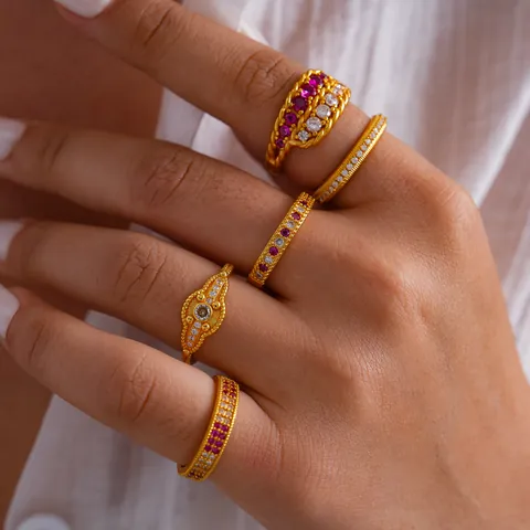 Anello Aperto Regolabile in Zirconia Vintage Placcato Oro 24K per Donna Gioiello da Dito Geometrico in Stile Medievale Regalo di Alta Qualità