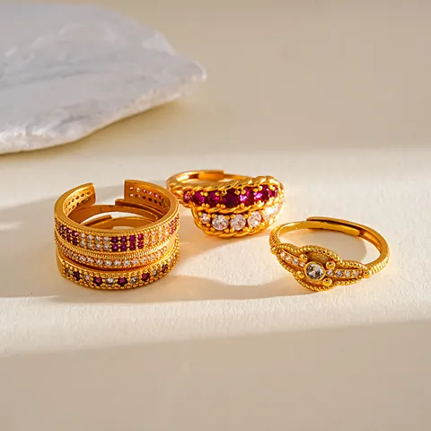 Anello Aperto Regolabile in Zirconia Vintage Placcato Oro 24K per Donna Gioiello da Dito Geometrico in Stile Medievale Regalo di Alta Qualità