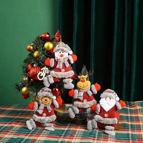 Colgantes para Árbol de Navidad de Peluche de Lino Papá Noel Muñeco de Nieve Reno Oso Muñecos para Decoración del Hogar de Fiesta