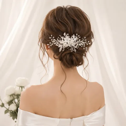 Peine para el Cabello de Novia Floral Hecho a Mano con Perlas Artificiales y Strass en Aleación Accesorios para el Cabello para Boda Banquete Mujer Tocado Elegante