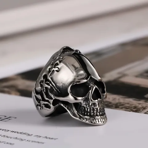 Anillo de Calavera Gótico Vintage de Acero Inoxidable para Hombre Joyas de Punk Rock Hip Hop Biker con Patrón de Lagarto en Relieve