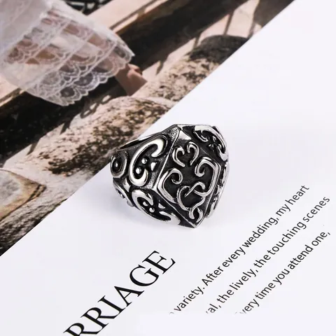 Vintage Edelstahl Ring Für Herren Damen Punk Schnörkel Relief Breitband Antik Silber Gotischer Schmuck Fingerring