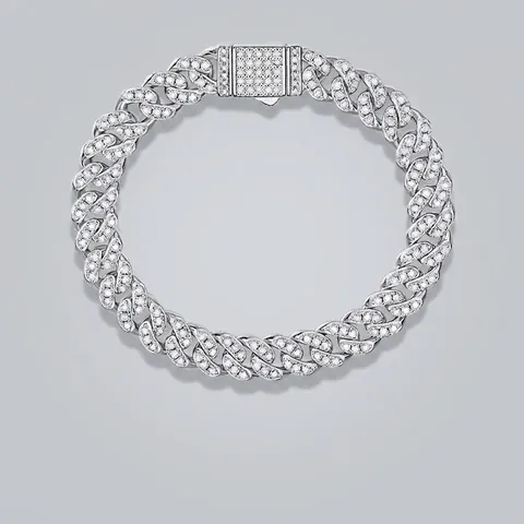 925 Ασημένιο Βραχιόλι Moissanite Cuban Link Για Άνδρες Γυναίκες Κοσμήματα Hip Hop Με Ένθετο Pavé Πολυτελής Αλυσίδα Χεριού