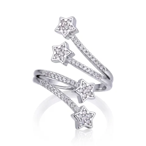 Kupfer Stern Mehrlagiger Spiral Offener Ring Mit Zirkonia Versilbert Für Damen Minimalistischer Vintage Stil