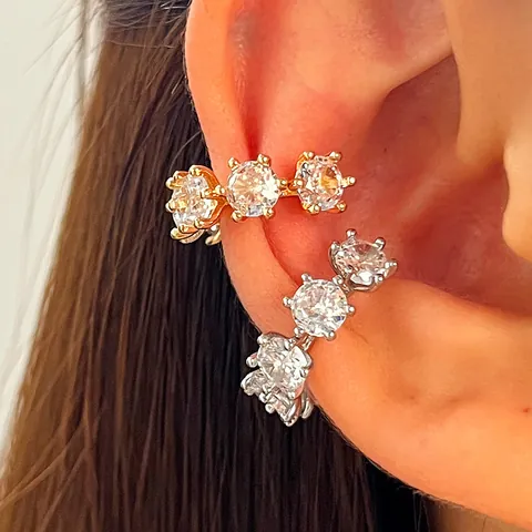 Exquisite Zirconia C-Shaped Ear Bone Clips For Women Simple Geometric Copper Electroplated Non-Pierced Earrings Niche Design Jewelry