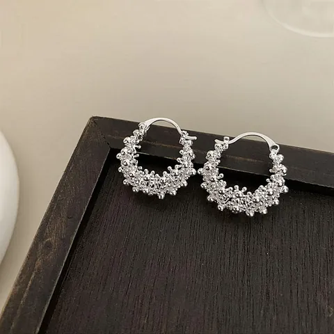 Vintage Luxury Alloy Hollow Round Flower Basket Hoop Earrings For Women Fashion Silver Color Ear Buckle Jewelry Gift