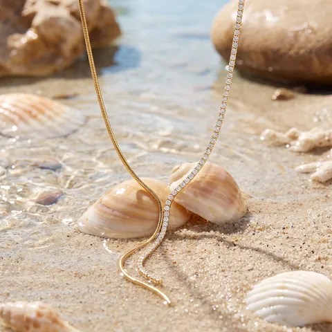 Collar en Forma de Y de Acero Inoxidable Con Diamantes de Imitación Incrustados Geométricos Para Mujer Joyería Chapada Oro 18K