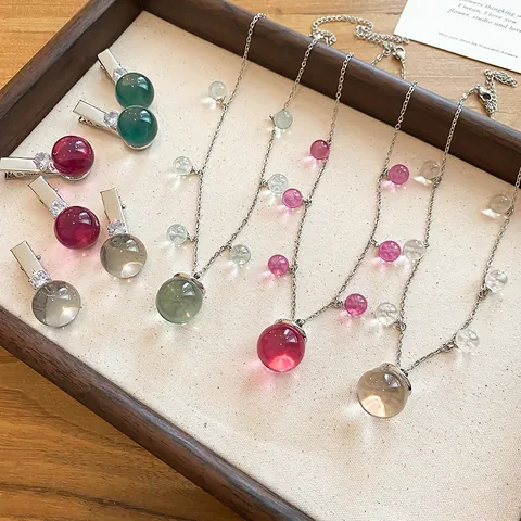Conjunto de Collar y Pinza de Pelo de Resina Transparente Estilo Coreano Diseño de Nicho Cadena de Clavícula de Aleación Strass Joyería Mujer