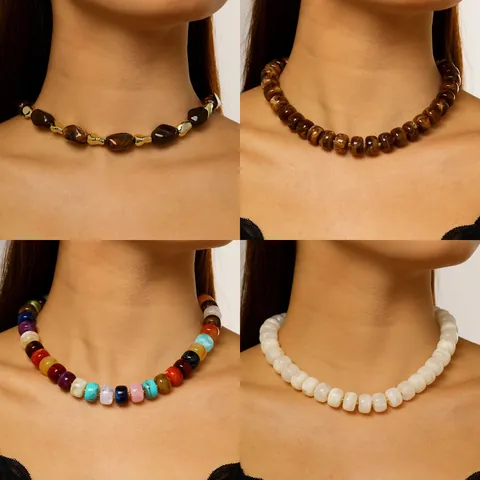 European Style Dopamine Colorful Resin Beaded Necklace For Women Summer Beach Fashion Rainbow Clavicle Chain Jewelry