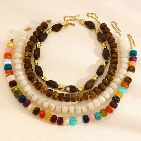 European Style Dopamine Colorful Resin Beaded Necklace For Women Summer Beach Fashion Rainbow Clavicle Chain Jewelry