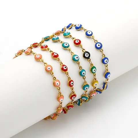 Bracelet Evil Eye Plaqué Or 18K Acier Inoxydable Perle Émail Bijoux Charme Chanceux Turc Pour Femmes Ajustable