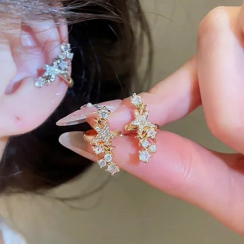 Orecchini Ear Cuff a Stella in Zirconia Stile Coreano Placcati Oro Argento Rame Clip-on Senza Buco Gioielli Donna