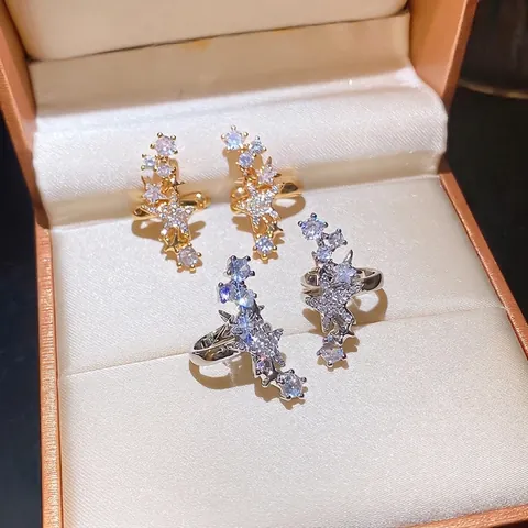 Orecchini Ear Cuff a Stella in Zirconia Stile Coreano Placcati Oro Argento Rame Clip-on Senza Buco Gioielli Donna
