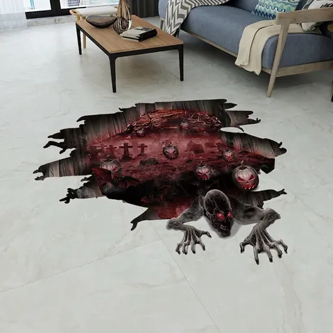 3D Halloween Vloer Muurstickers PVC Waterdicht Zelfklevend Horror Pompoen Skelet Voor Feest Bar Huis Decoratie