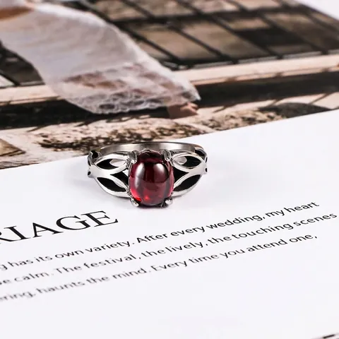 Anillo de Acero de Titanio Vintage para Mujer con Incrustaciones de Piedra de Arena Azul y Strass Diseño Calado Pulido
