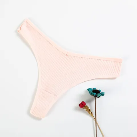 Women Thong Panties Ribbed Cotton Breathable Low Waist T-Back Underwear Soft Stretchy Lingerie Comfortable