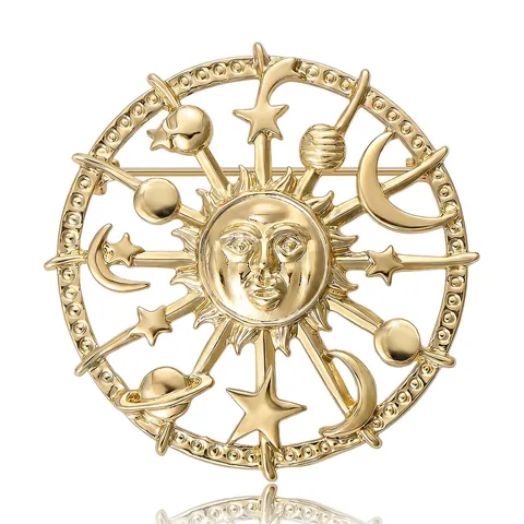 Broche Vintage de Aleación Celestial Sol Luna Estrella para Mujer Elegante Planeta Astrológico Corsage para Trajes Joyería
