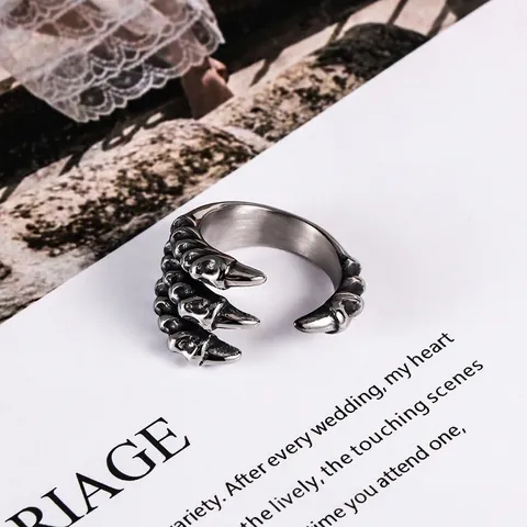 Anillo Abierto De Garra De Dragón De Acero Inoxidable Joyería Punk Gótica Retro Ajustable Para Hombres