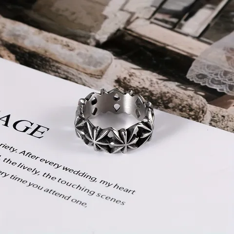 Vintage Titanstahl Kreuzstern Muster Ring Für Herren Damen Gotisch Punk Hohl Relief Distressed Mode Schmuck Band Ring
