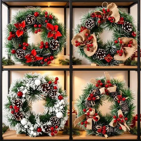 Hot Sale Christmas Decoration Wreath Handmade Christmas Flower Ginkgo Snow Spray Wreath Door Hanging Window Display Props