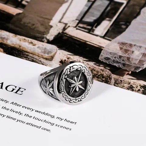 Anello con Sigillo in Acciaio Inossidabile Vintage Stella Ottagonale per Uomo Bussola Stella Polare Gioielli da Dito Hip Hop