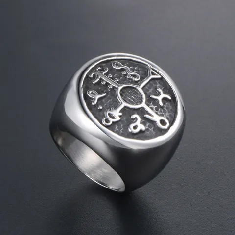 Vintage Titanium Steel Signet Ring For Men Retro Mystical Symbol Round Polished Band Punk Rock Biker Jewelry Accessory