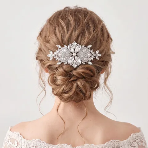 Peigne À Cheveux De Mariée Rétro Avec Alliage Strass Et Fausse Künstliche Perle Design Fleur Feuille Pour Mariage Coiffe Élégante