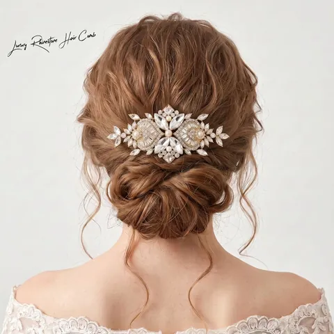 Peigne À Cheveux De Mariée Rétro Avec Alliage Strass Et Fausse Künstliche Perle Design Fleur Feuille Pour Mariage Coiffe Élégante