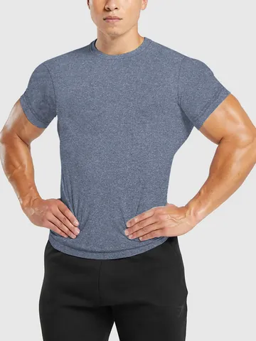 Maglietta Sportiva da Uomo ad Asciugatura Rapida Texture Melange Girocollo Manica Corta Top per Basket Corsa Fitness Allenamento