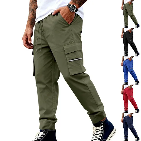 Herren Jogger Cargo Hose Mehrere Taschen Casual Kordelzug Taille Einfarbig Streetwear Jogginghose Frühling Herbst Outdoor Hose Unten