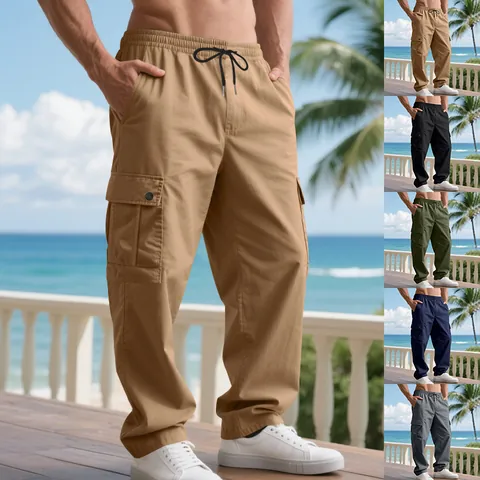 Men Casual Cargo Pants Quick Dry Straight Leg Multi Pocket Work Trousers Outdoor Summer Thin Sporty Fashion Bottom