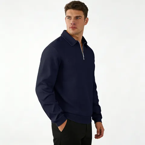 Damen Casual Jacquard Textur Polo Sweatshirt Langarm Viertelreißverschluss Revers Top Frühling Herbst Slim Fit Einfarbig Pullover