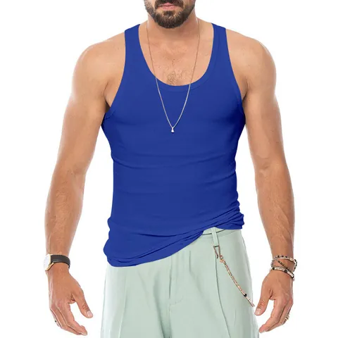 Men's Slim Fit Sports Tank Top High Elastic Ribbed Muscle Vest For Fitness Bodybuilding Summer Breathable Solid Color Top