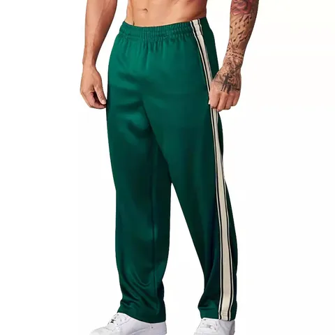 Men Sweatpants Joggers Polyester Elastane Side Stripe Straight Leg Elastic Waist Drawstring Sport Fitness Casual