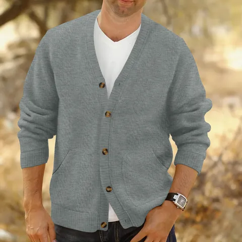 Cardigan da Uomo Vintage Jacquard Scollo a V con Bottoni Giacca in Maglia Casual Autunno Inverno Top a Manica Lunga