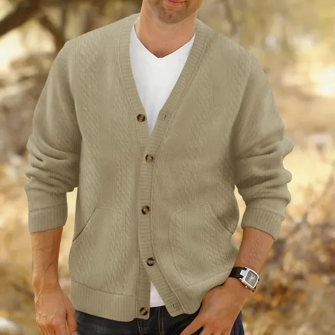 Cardigan da Uomo Vintage Jacquard Scollo a V con Bottoni Giacca in Maglia Casual Autunno Inverno Top a Manica Lunga