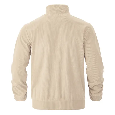 Giacca da Uomo in Poliestere con Trama a Coste Vintage Collo alla Coreana Manica Lunga Abbottonata Vestibilità Larga Casual Top