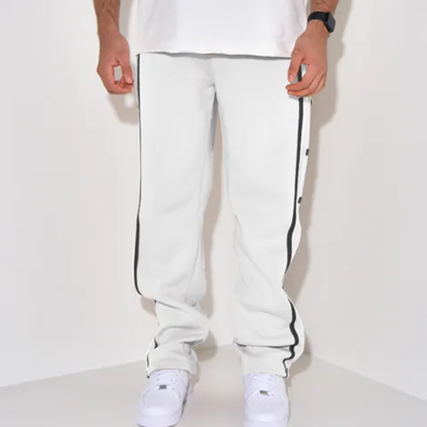 Pantaloni Sportivi Uomo Casual Misto Poliestere Bottoni Automatici Laterali Gamba Dritta Larghi Tuta con Strisce Laterali Bottom