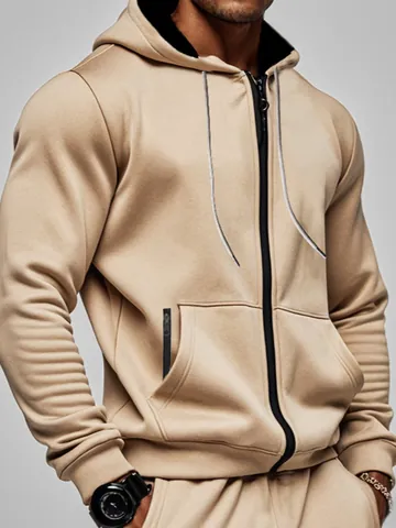 Felpa con Cappuccio da Uomo Autunno Inverno Tinta Unita Foderata in Pile Giacca con Zip Casual Taglio Comodo Sportivo Manica Lunga Top