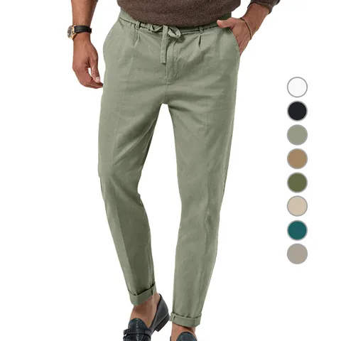 Men Business Casual Chinos Straight Leg Drawstring Pants Solid Color Cotton Blend Trousers For Spring Autumn Plus Size Bottoms