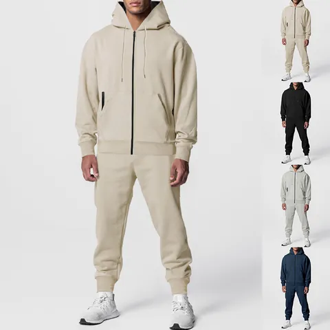 Tuta Sportiva da Fitness da Uomo Giacca con Cappuccio e Zip e Pantaloni della Tuta Sopra E Sotto Inverno Ispessito Pile Tuta Sportiva