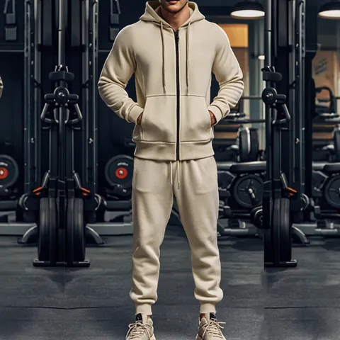 Tuta Sportiva da Fitness da Uomo Giacca con Cappuccio e Zip e Pantaloni della Tuta Sopra E Sotto Inverno Ispessito Pile Tuta Sportiva